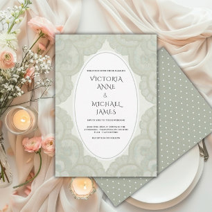Sage Green Lace Whimsical Vintage Wedding Invitation