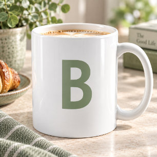 Sage Green Large Initial Letter Modern Bold Coffee Mug