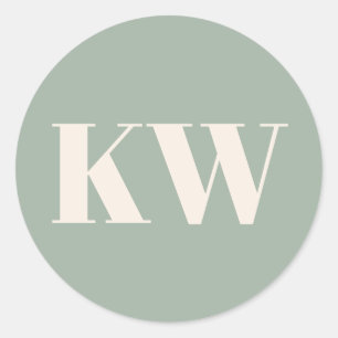 Sage Green Large Monogrammed Initial Personalised Classic Round Sticker