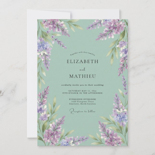 Sage Green Lavender Bloom Wedding Invitation (Front)