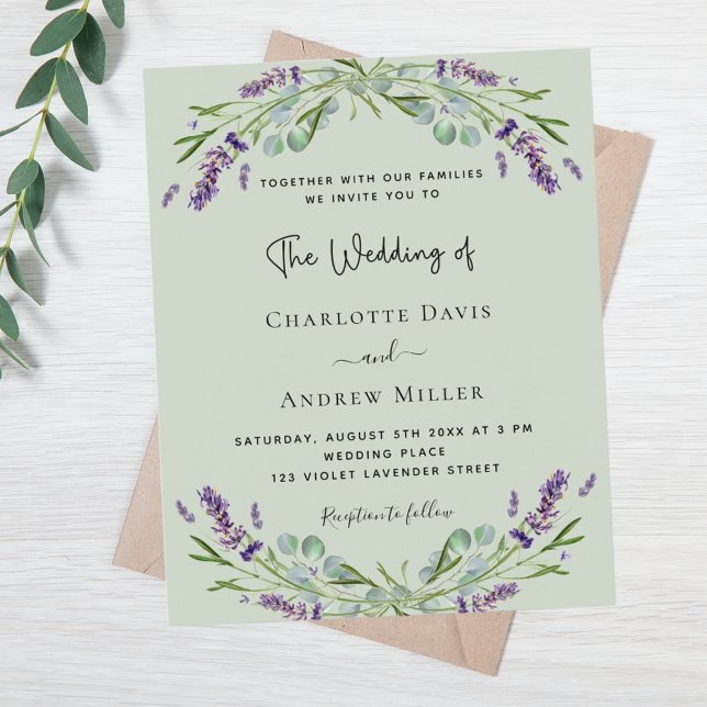Sage green lavender budget wedding invitation (Creator Uploaded)