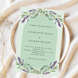 Sage green lavender floral arch wedding invitation
