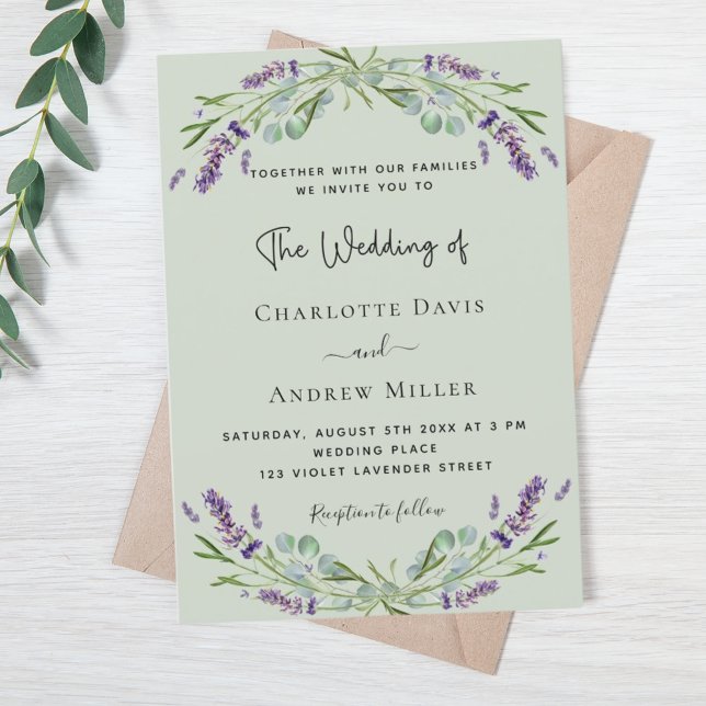 Sage green lavender florals greenery wedding  invitation (Creator Uploaded)