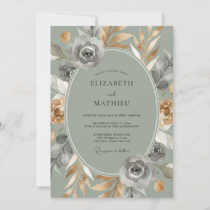 Sage Green Lavish Autumnal Wedding Invitation