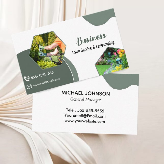 Sage Green Lawncare & Landscaping Service Business Card (Sage Green Lawncare & Landscaping Service Grass Field Business Card)