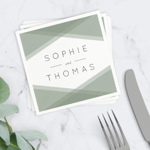 Sage Green Layered Geometric Wedding Napkin