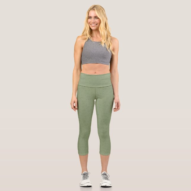 Sage Green Leaf Embroidered Leggings (Front)