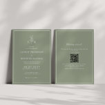 Sage Green Leaf Monogram QR Code Wedding Invitation<br><div class="desc">Elegant sage green leaf monogram wedding QR code invitation.</div>