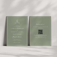 Sage Green Leaf Monogram QR Code Wedding