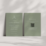 Sage Green Leaf Monogram QR Code Wedding Invitation<br><div class="desc">Elegant sage green leaf monogram wedding QR code invitation.</div>