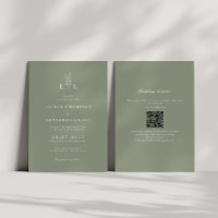 Sage Green Leaf Monogram QR Code Wedding