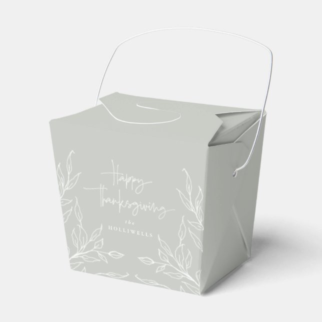 Sage Green Leaf Motif Happy Thanksgiving Favour Box (Front Side)