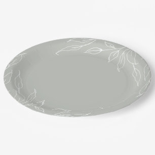 Sage Green Leaf Motif Thanksgiving Party Paper Plate