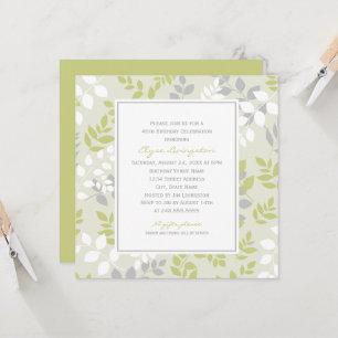 Sage Green Leaf Pattern Birthday Invitation