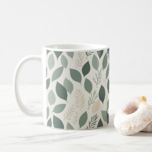 Sage Green Leaf Pattern Botanical Coffee Mug