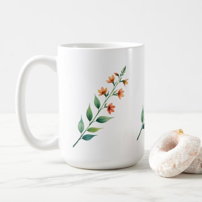 Sage Green Leaf Pattern | Botanical Spiral Noteboo Coffee Mug (With Donut)