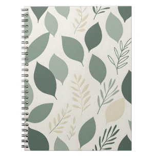 Sage Green Leaf Pattern   Botanical Spiral Noteboo Notebook