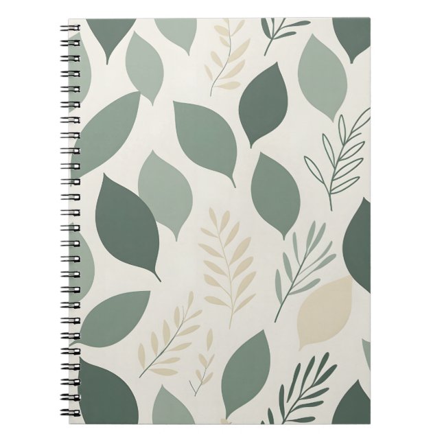 Sage Green Leaf Pattern | Botanical Spiral Noteboo Notebook (Front)