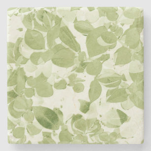 Sage Green Leaf Pattern, Vintage Inspired Stone Coaster