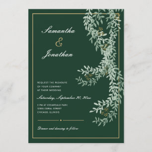 Sage Green Leaf Vines Emerald Green Wedding Invitation