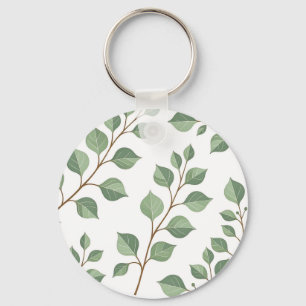 Sage Green Leafy Branches Botanical Watercolor Key Ring