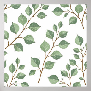 Sage Green Leafy Branches Botanical Watercolor  Poster