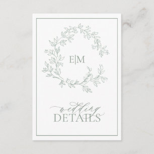 Sage Green Leafy Crest Monogram Wedding Enclosure 