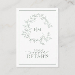 Sage Green Leafy Crest Monogram Wedding Enclosure Card