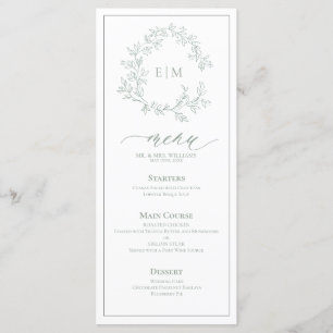 Sage Green Leafy Crest Monogram Wedding Menu