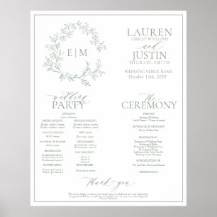 Sage Green Leafy Crest Monogram Wedding Program Po Poster