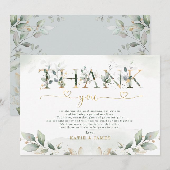 Sage Green Leafy Eucalyptus Wedding Thank You Card (Front/Back)