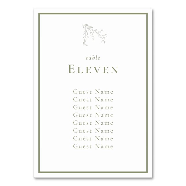 Sage Green Leaves and Berries Table Seating Chart  Table Number (Front)