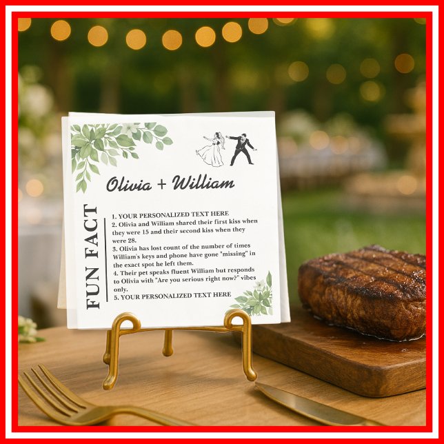 Sage Green Leaves Greenery Fun Fact Wedding  Napkin (Creator Uploaded)