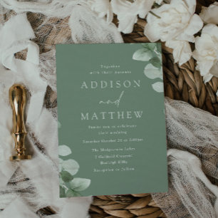 Sage Green Leaves Greenery Wedding Invitation