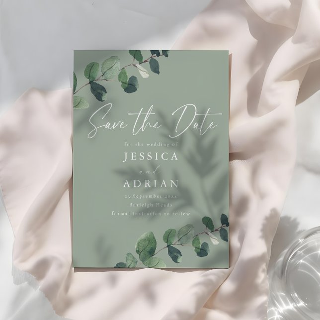 Sage & Green Leaves Modern Wedding Save The Date (Creator Uploaded)