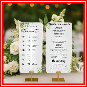 Sage Green Leaves Order of Events Wedding Program