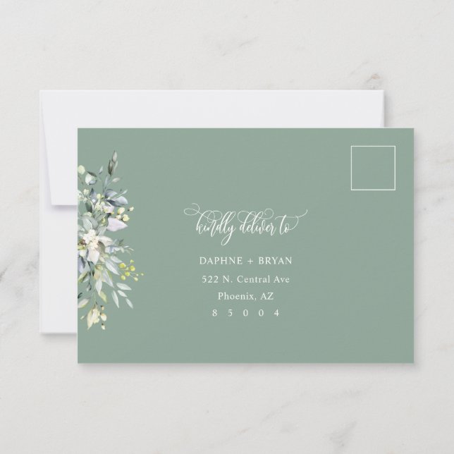 Sage Green Leaves Response Card 4 meal choice (Back)