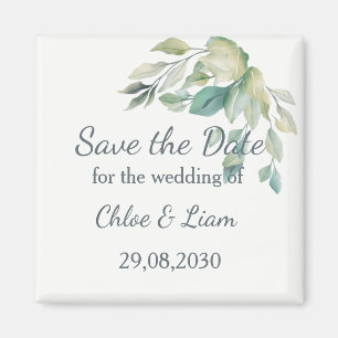 Sage Green Leaves Simple Greenery Save the Date Magnet