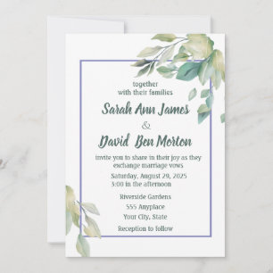 Sage Green Leaves Simple Greenery Wedding Invitation