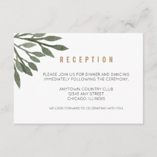 Sage Green Leaves Watercolor Wedding Reception Enclosure Card