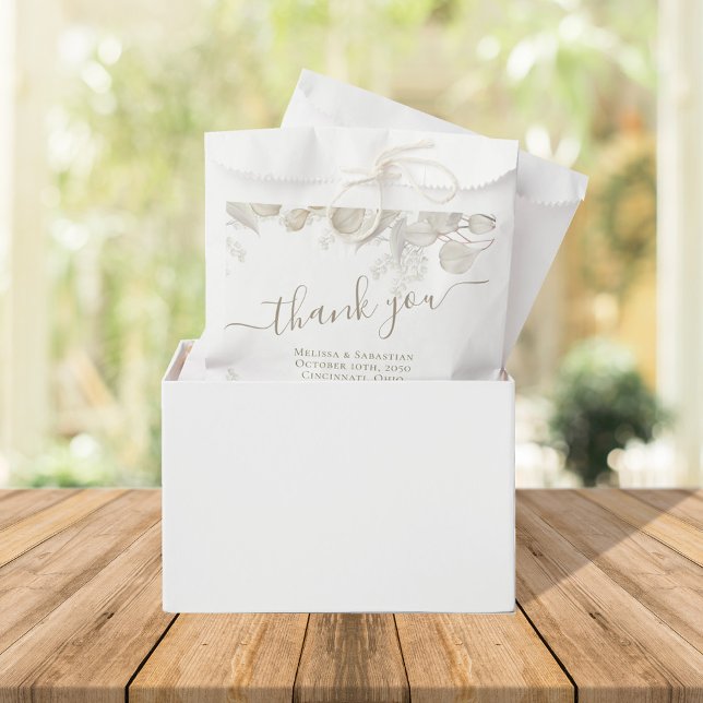 Sage Green Leaves Wedding Favour Treat Bag (Wedding favor bag with elegant greenery and foliage.)