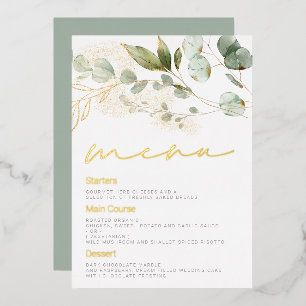 Sage Green Leaves Wedding Gold Foil Menu