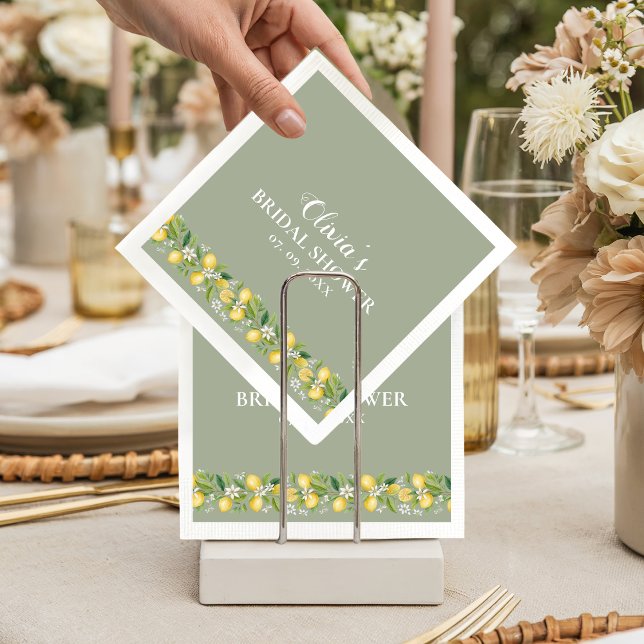 Sage Green Lemon Bridal Shower Party Napkins  (Creator Uploaded)