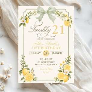Sage Green Lemon Freshly 21 Birthday Invitation