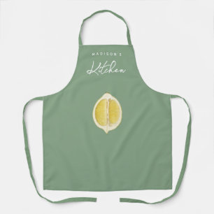 Sage Green & Lemon Script Cooking Kitchen Apron
