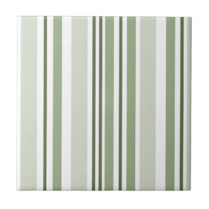 Sage Green (Light, Medium, Dark) and White Stripes Ceramic Tile