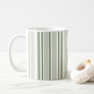 Sage Green (Light, Medium, Dark) and White Stripes Coffee Mug