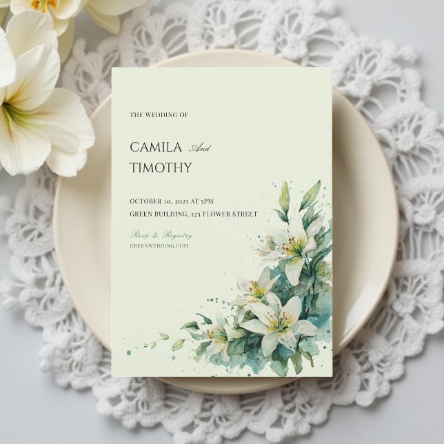 Sage Green Lily of the Valley Floral Wedding Invitation (Creator Uploaded)