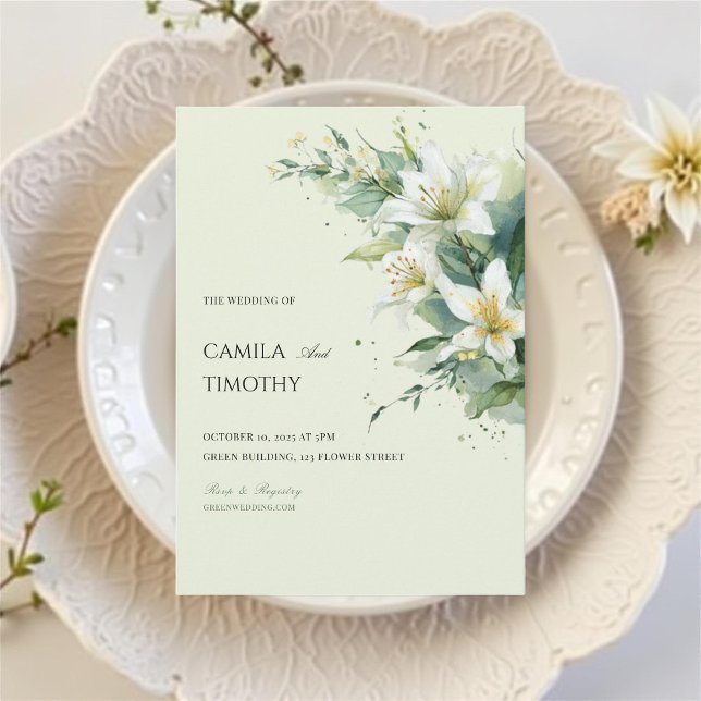 Sage Green Lily of the Valley Floral Wedding Invitation (Creator Uploaded)