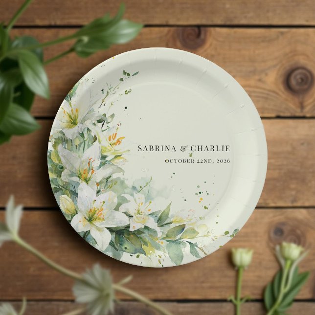 Sage Green Lily Valley Elegant Floral Wedding Paper Plate (Creator Uploaded)